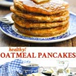 Long collage of easy and healthy oatmeal pancakes recipe