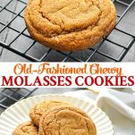 Long collage image of Old Fashioned Chewy Molasses Cookies