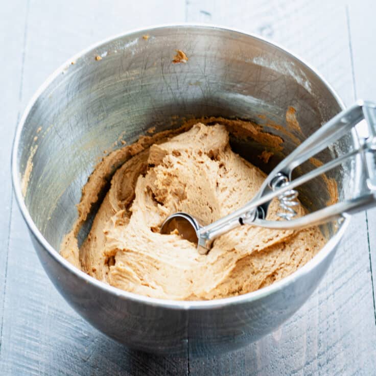 Scooping molasses cookie dough.