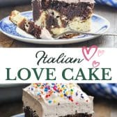 Long collage image of Chocolate Italian love cake.