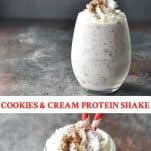 Long collage image of Cookies and Cream Protein Shake