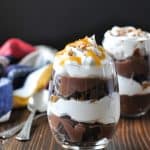 Layered easy chocolate trifle in an individual cup