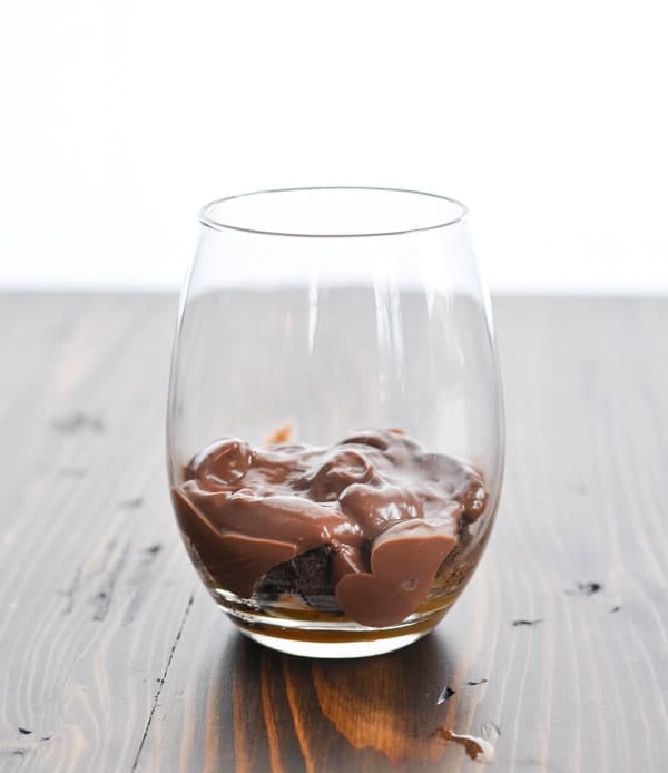 Chocolate pudding layer in a chocolate trifle glass