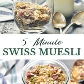 Long collage image of swiss muesli recipe