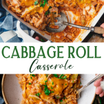 Long collage image of cabbage roll casserole