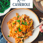 Bowl of cabbage roll casserole with text title overlay