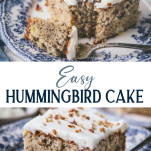 Long collage image of hummingbird cake recipe