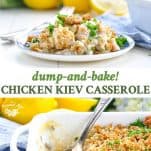 Long vertical collage of Chicken Kiev Casserole
