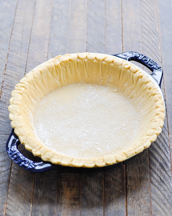 Pie crust in blue pie plate