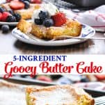 Long collage of easy 5 ingredient recipe for gooey butter cake