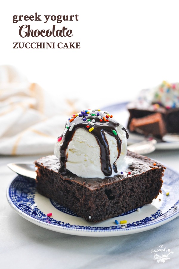 Chocolate Zucchini cake with text overlay