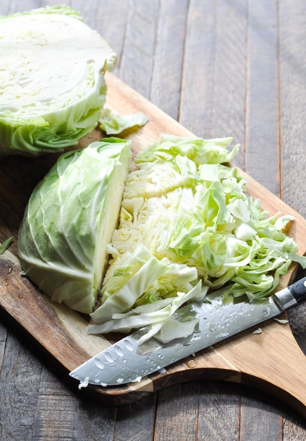 Chopped cabbage on a cutting board