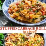 Long collage of Stuffed Cabbage Roll in a Bowl