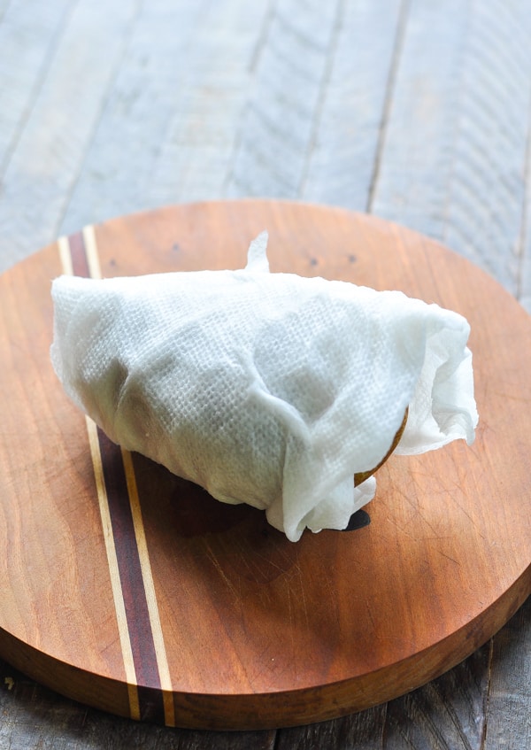 Potato wrapped in damp paper towel