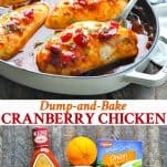 Long collage image of Dump and Bake Cranberry Chicken