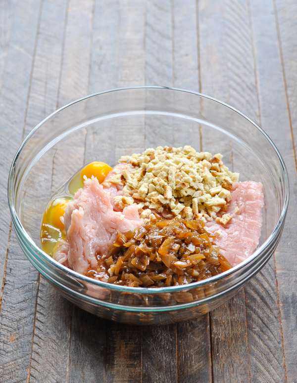 Turkey meatloaf mixture in a glass bowl