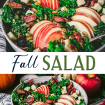 Long collage image of fall salad with maple balsamic dressing