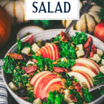 Close side shot of fall salad with text title overlay