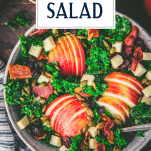 Close overhead shot of fall salad with text title overlay