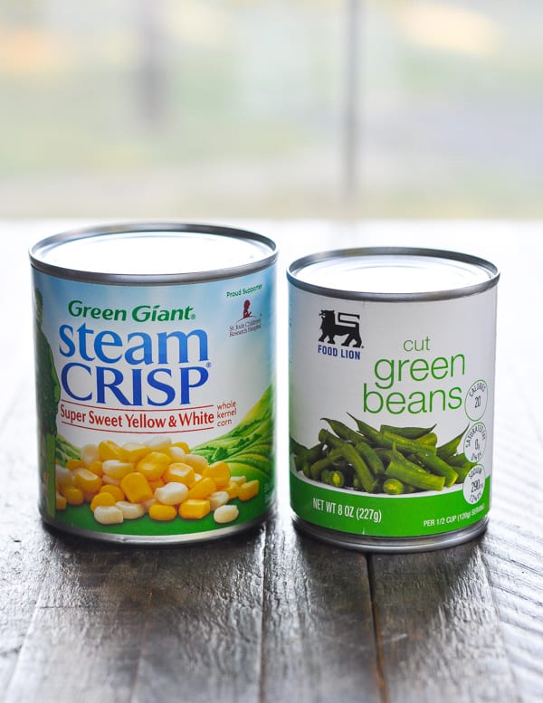 Cans of corn and green beans