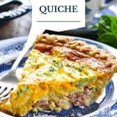 Ham and broccoli quiche with text title overlay.