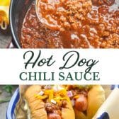 Long collage image of hot dog chili recipe