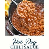 Hot dog chili recipe with text title at the bottom