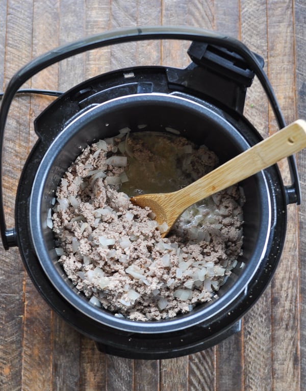Ground turkey in the Instant Pot for chili