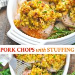 Long collage image of Pork Chops with Stuffing