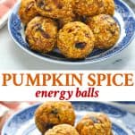 Long collage image of pumpkin spice energy balls