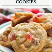Fruitcake cookies with text title box at top.