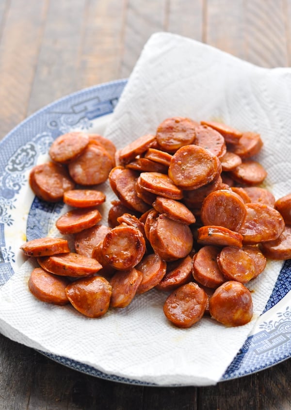 Sliced browned sausage for red beans and rice recipe