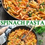 Long collage image of Spinach Pasta