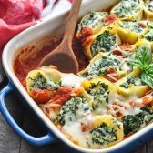 Square shot of spinach stuffed shells