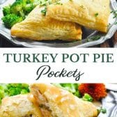 Long collage image of turkey pot pie pockets.
