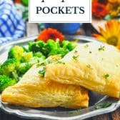 Turkey pot pie pockets with text title overlay.