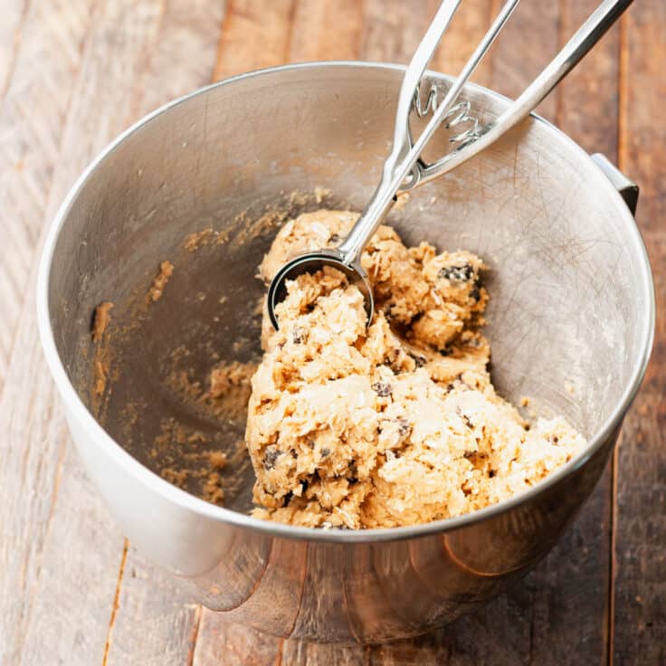 Dough for the best oatmeal raisin cookie recipe in a mixing bowl.