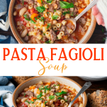 Long collage image of Pasta Fagioli Soup.