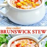 Long collage image of Brunswick Stew recipe for the Crock Pot