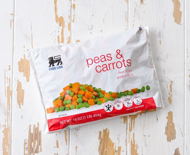 Bag of frozen peas and carrots