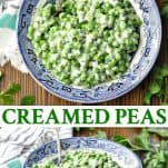 Long collage image of Creamed Peas