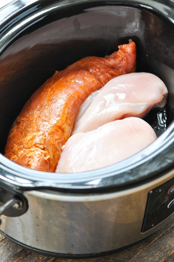 Pork and chicken in slow cooker