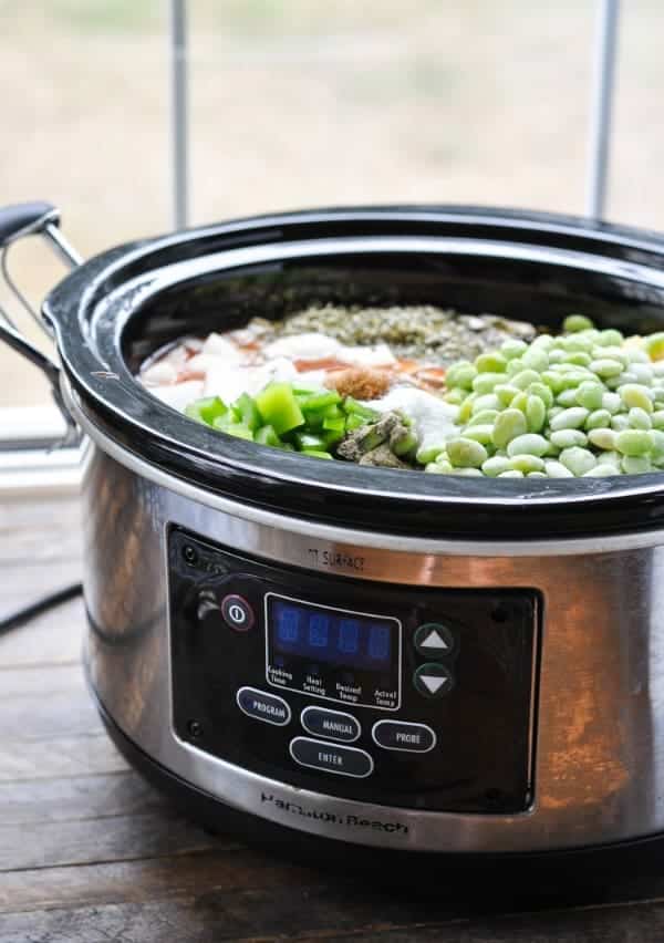Process shot of making brunswick stew in Crock Pot