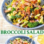 Long collage image of Broccoli Salad with Bacon
