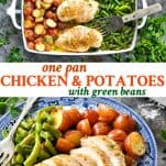Long collage image of Chicken and Potatoes with Green Beans