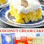 Long collage with ingredients for Coconut Cream Cake