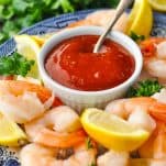 Front shot of a bowl of homemade cocktail sauce for shrimp