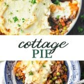 Long collage image of cottage pie.