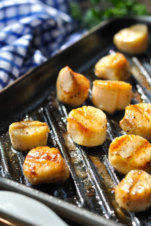 Close up front shot of an easy grilled scallops recipe