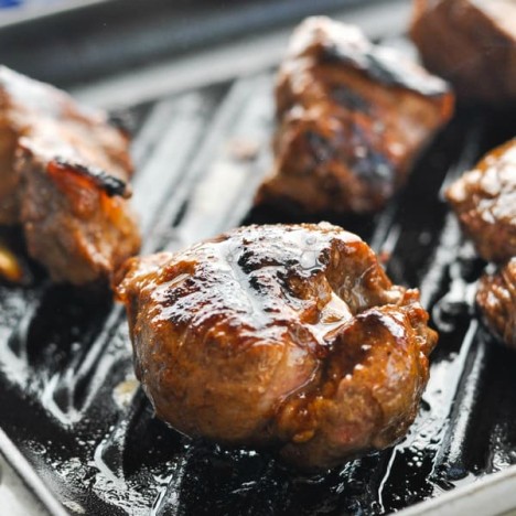 Close up front shot of Grilling Steak Tips